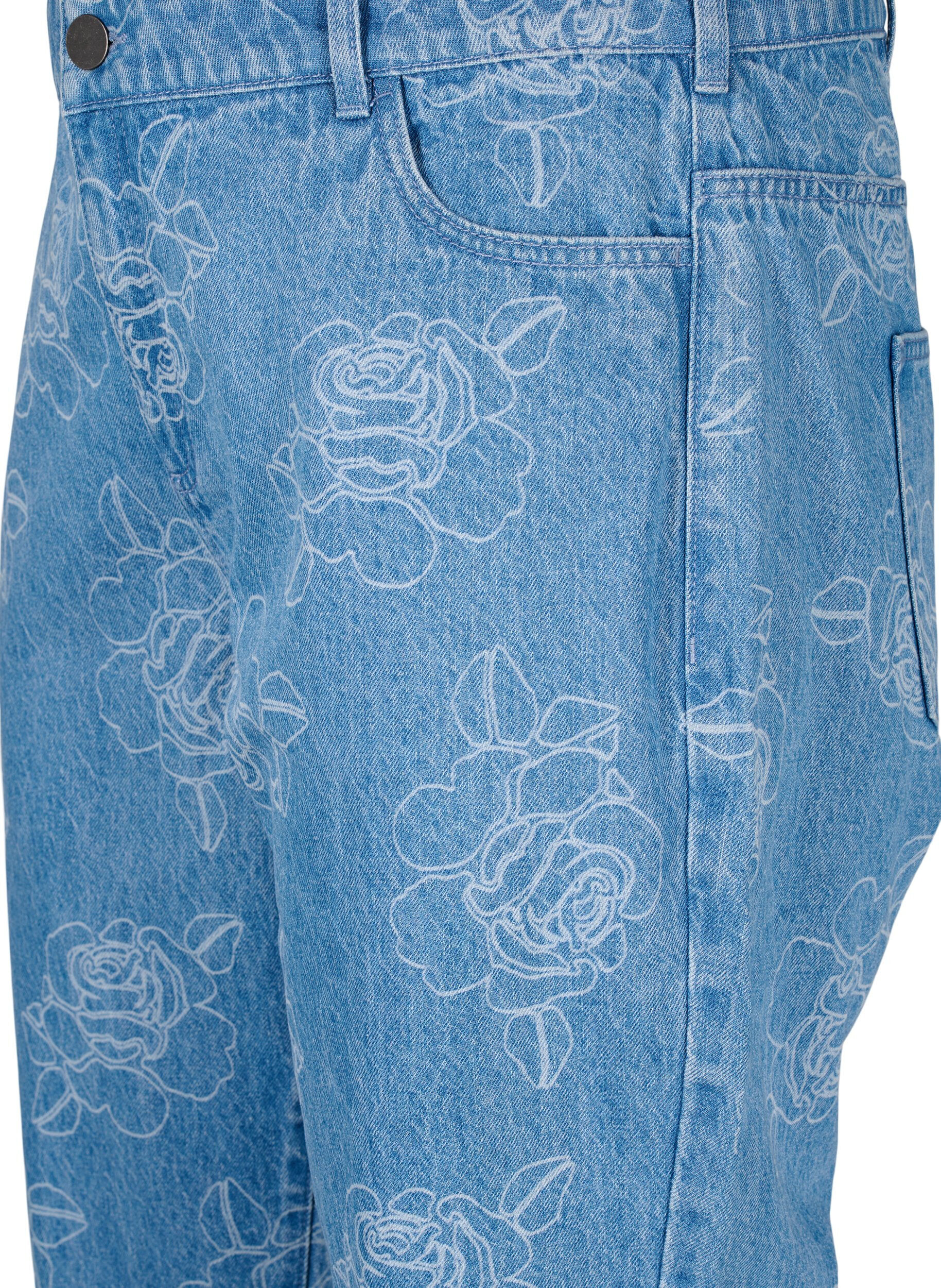 Zizzi Vera Jeans mit Blumenmuster, Blau, Packshot image number 2