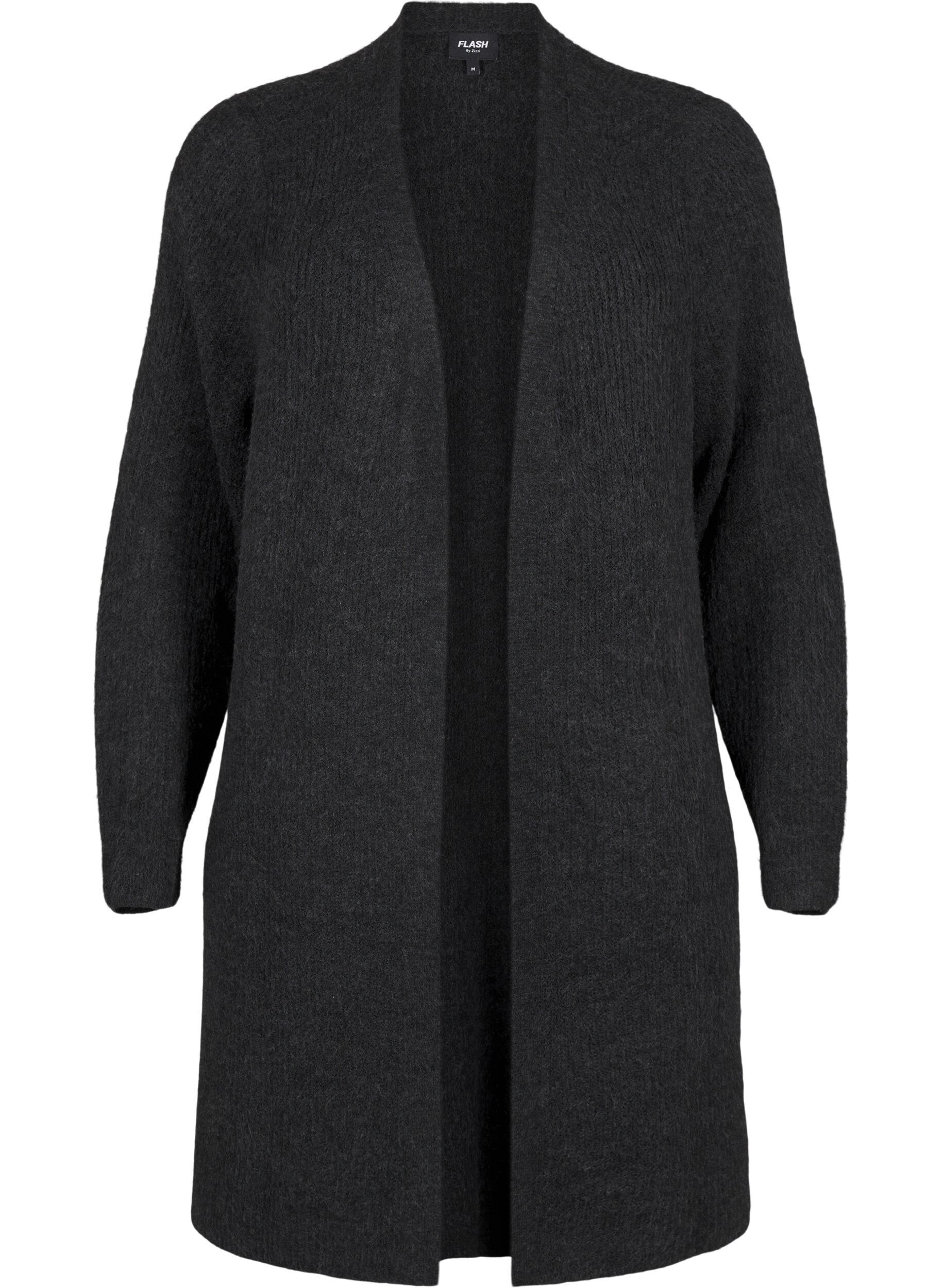 Zizzi FLASH - Gerippter Cardigan mit Schlitzen, Dark Grey Melange, Packshot image number 0