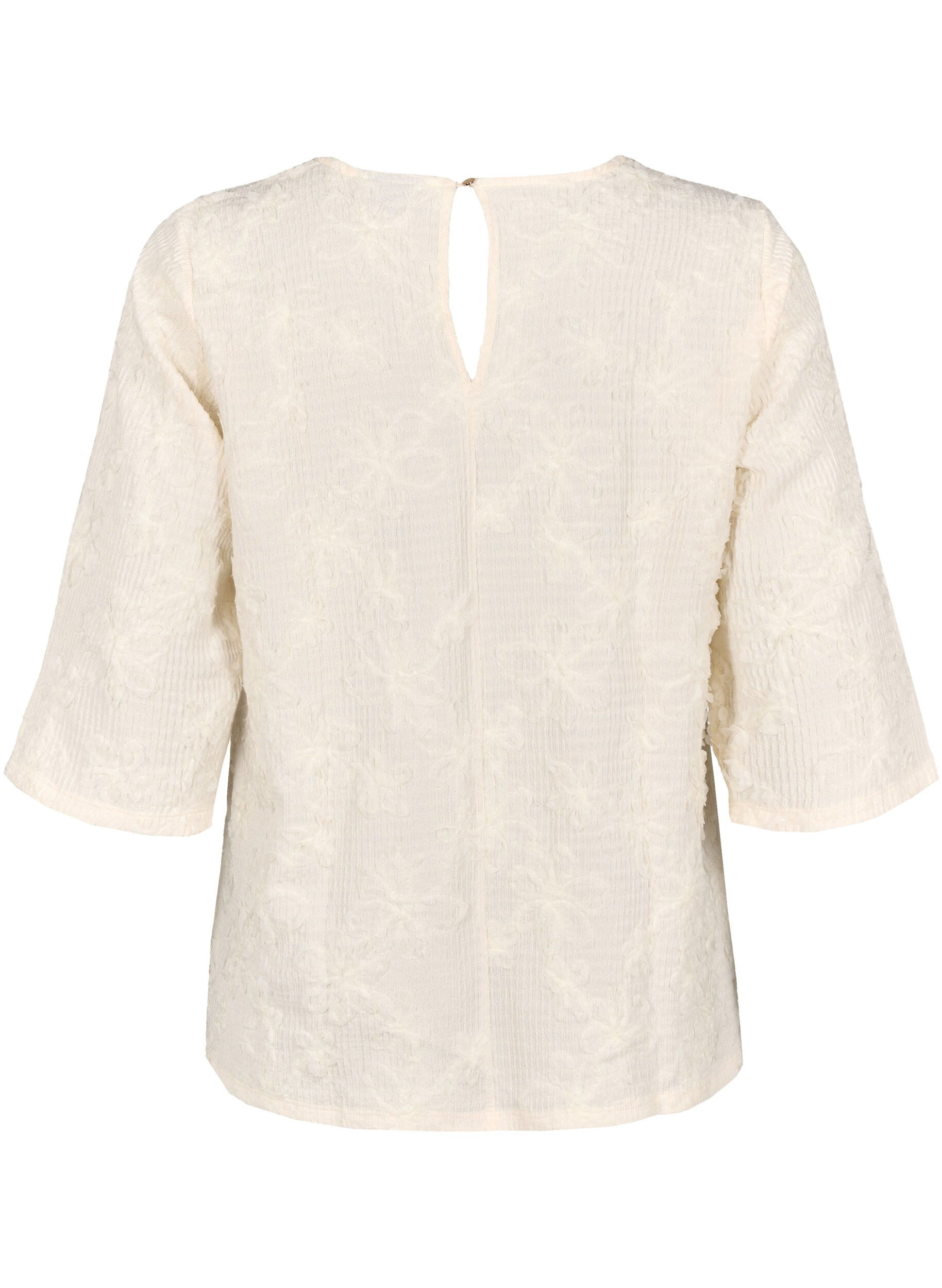 Zizzi Bluse mit 3/4-&Auml;rmeln und 3D-Blumen, Warm Off-white, Packshot image number 1