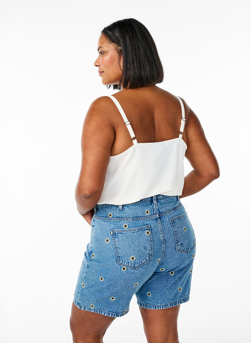 Denim-Shorts mit aufgestickten Blumen, Blau, Model image number 1