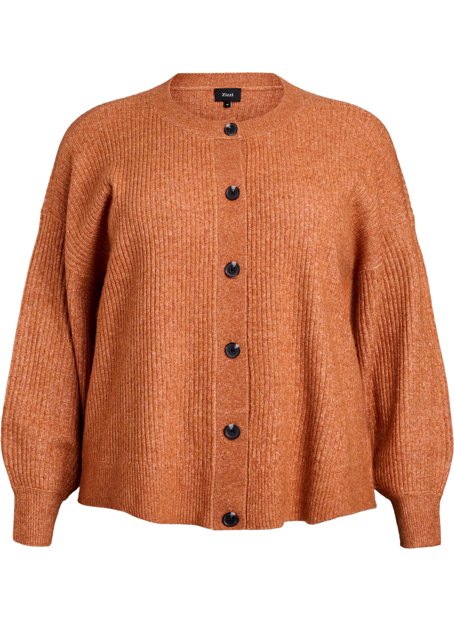 Zizzi Rippenstrick Strickjacke mit Kn&ouml;pfen, Orange, Packshot image number 0