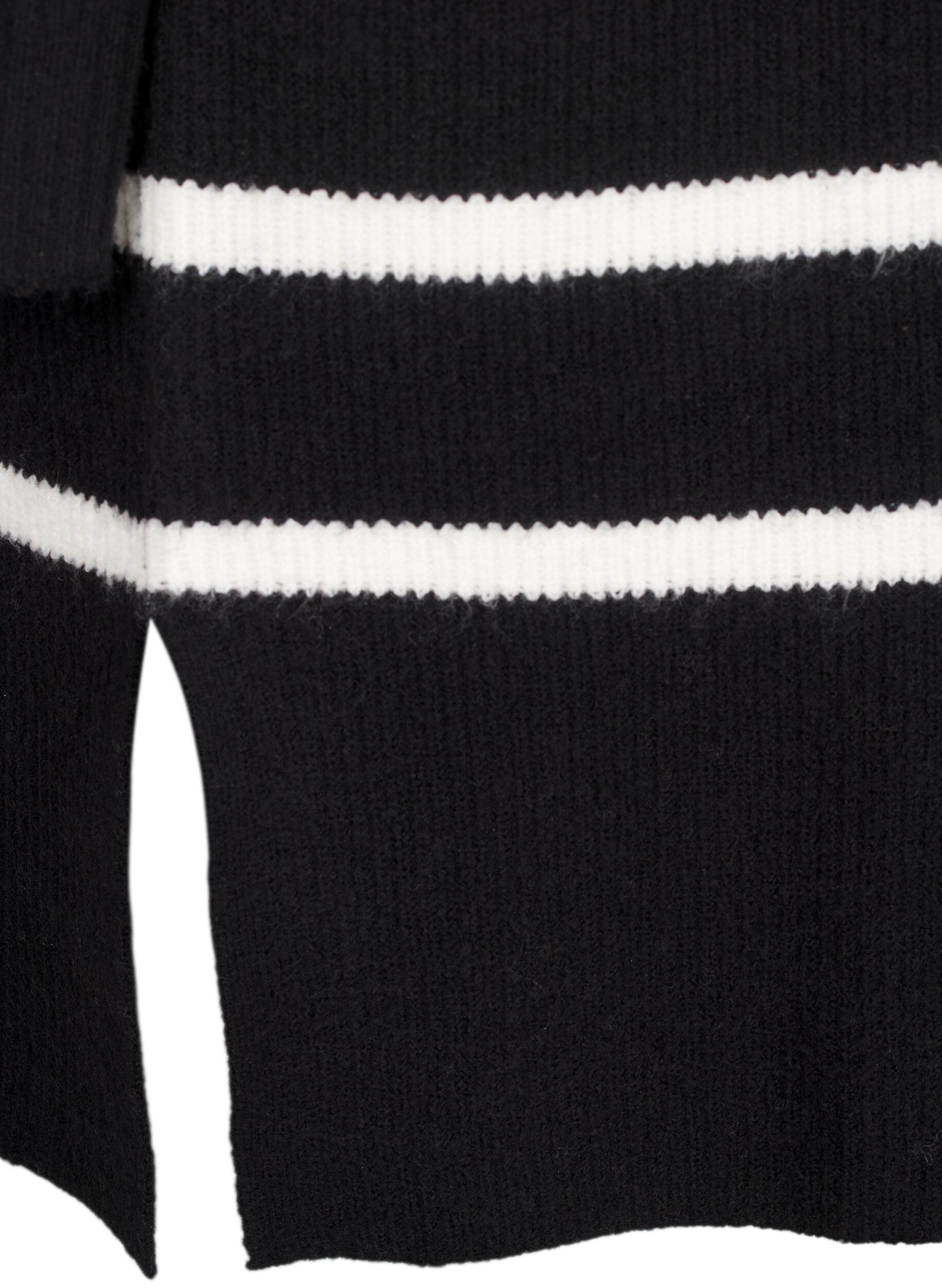 Zizzi Strickkleid mit langen &Auml;rmeln und Streifen, Black Cloud D. Comb, Packshot image number 3