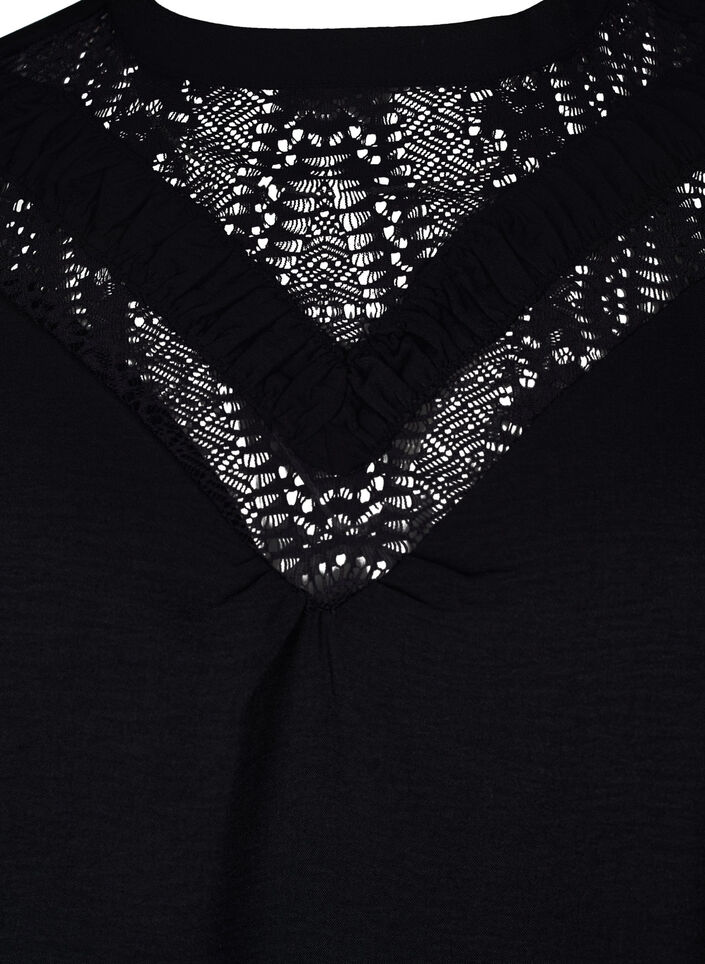 Bluse mit Spitzendetail, Black, Packshot image number 2