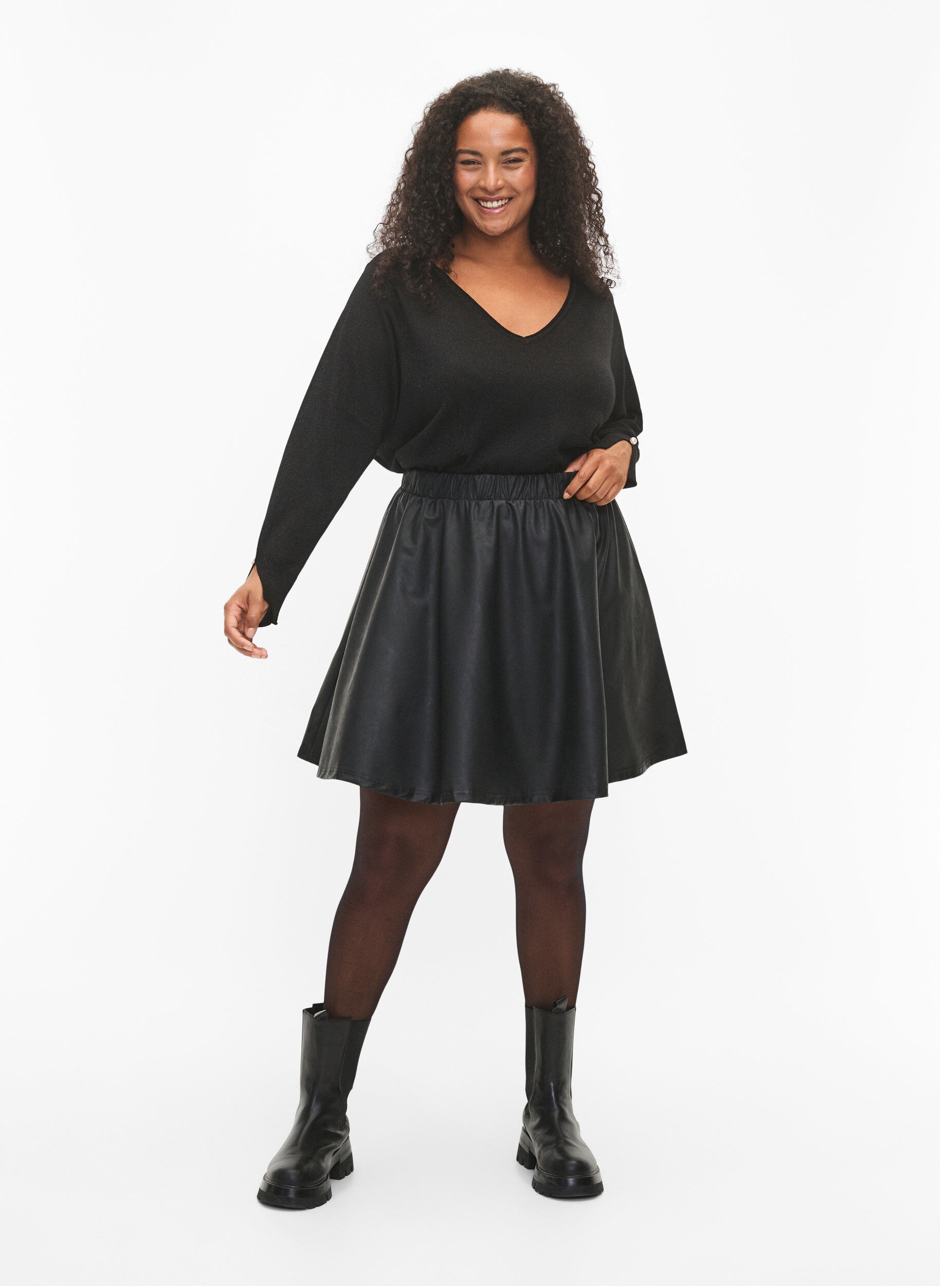 Zizzi Viskose-Strickbluse mit Glitzer, Black w. DTM Lurex, Model image number 3