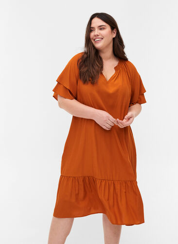 Kurzarm Kleid mit A-Line und Taschen, Autumnal, Model image number 0