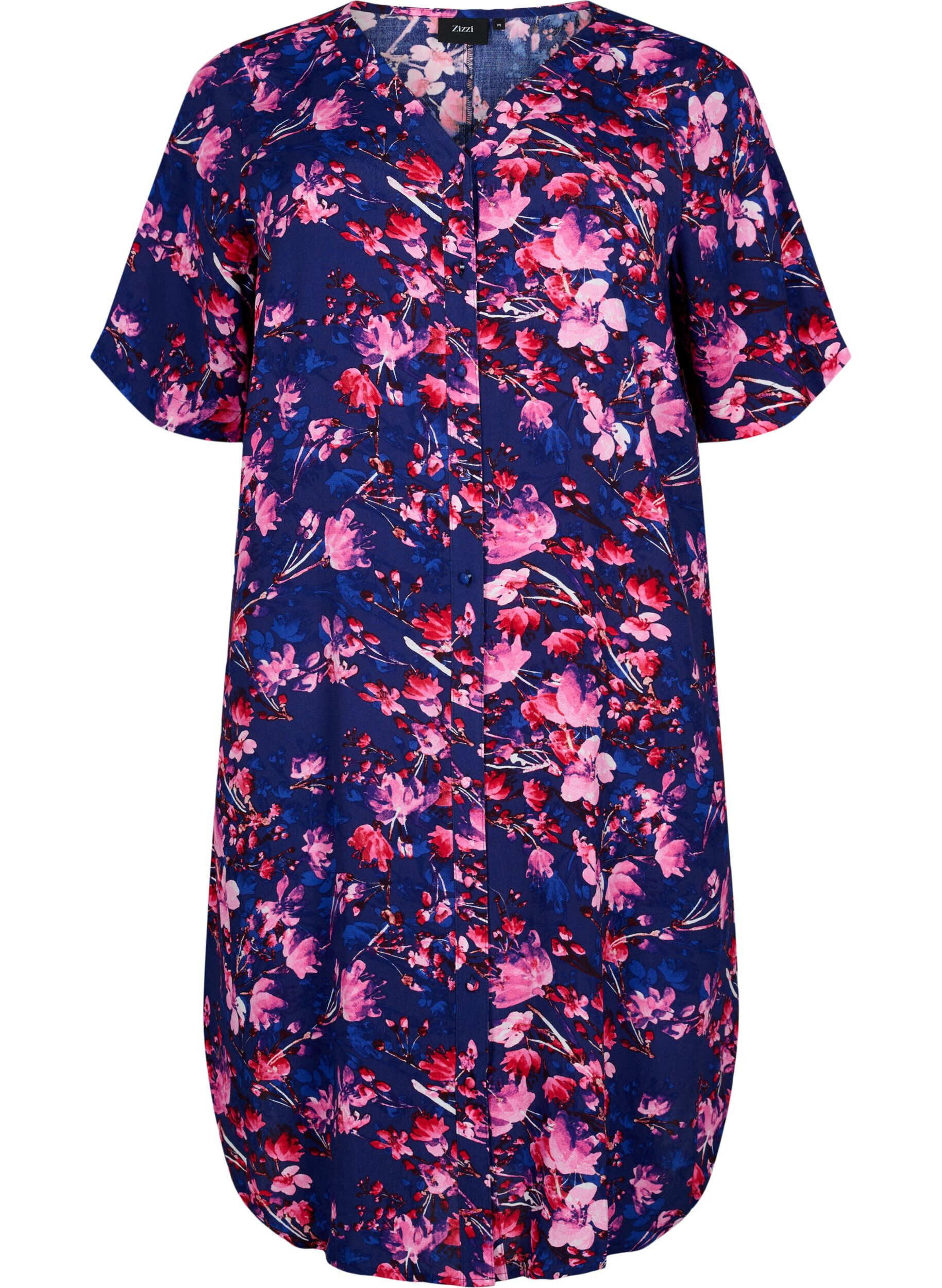 Zizzi Midikleid aus Viskose mit Blumenmuster, B. Blue Pink Flower, Packshot image number 0