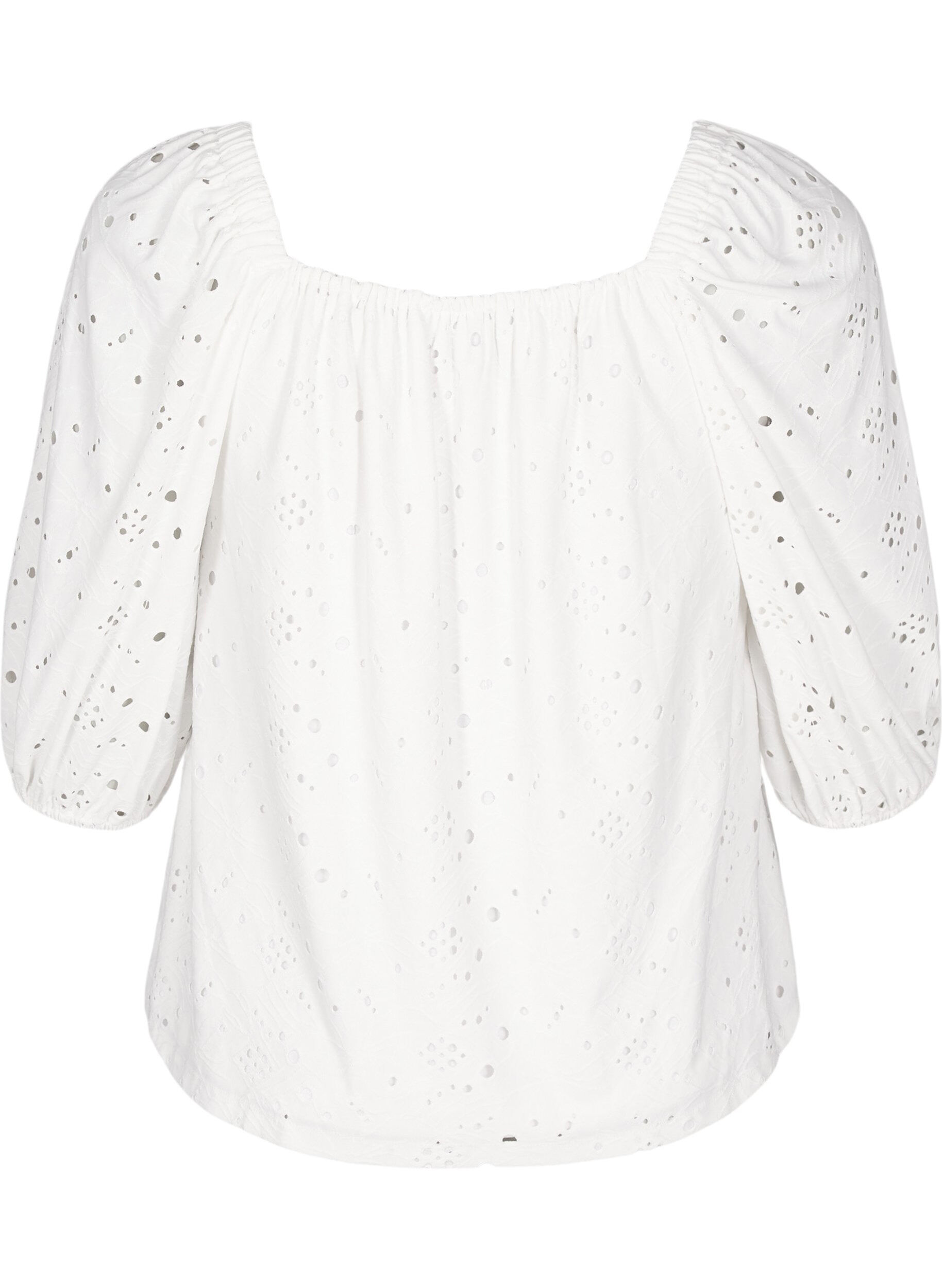 Zizzi Bluse mit kurzen Puff&auml;rmeln und Lochmuster, Wei&szlig;, Packshot image number 1