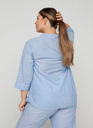Gestreiftes Nachthemd aus Baumwolle, White/Blue Stripe, Model image number 1