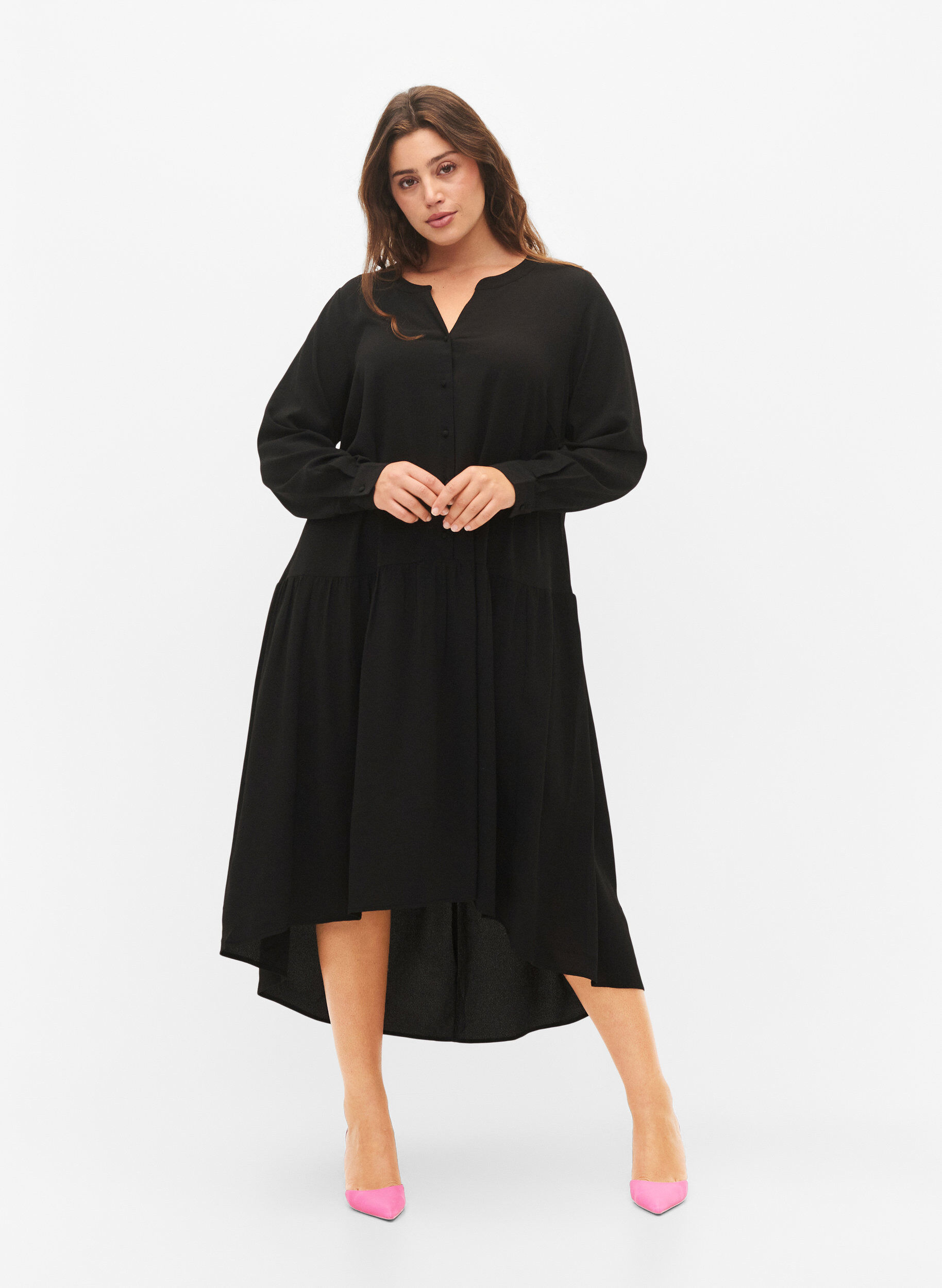 Zizzi Midi-Kleid mit langen &Auml;rmeln, Black, Model image number 0