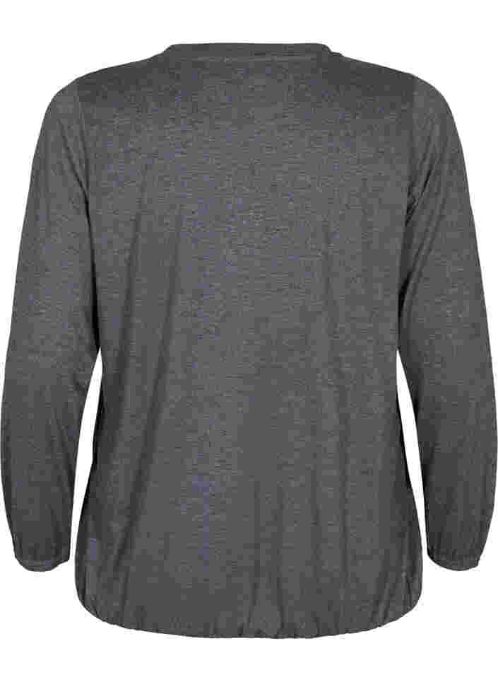 Melierte-Bluse mit langen Ärmeln und V-Ausschnitt, Dark Grey Melange, Packshot image number 1