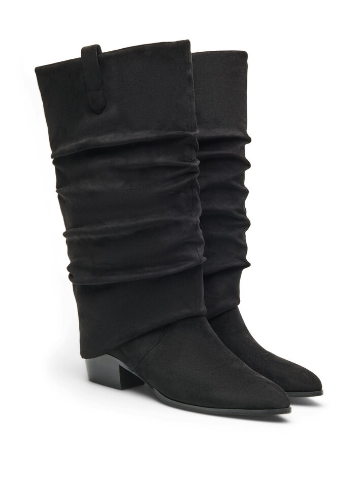 Langer Stiefel in Wildlederoptik mit abnehmbarem Schaft, Schwarz, Packshot image number 1