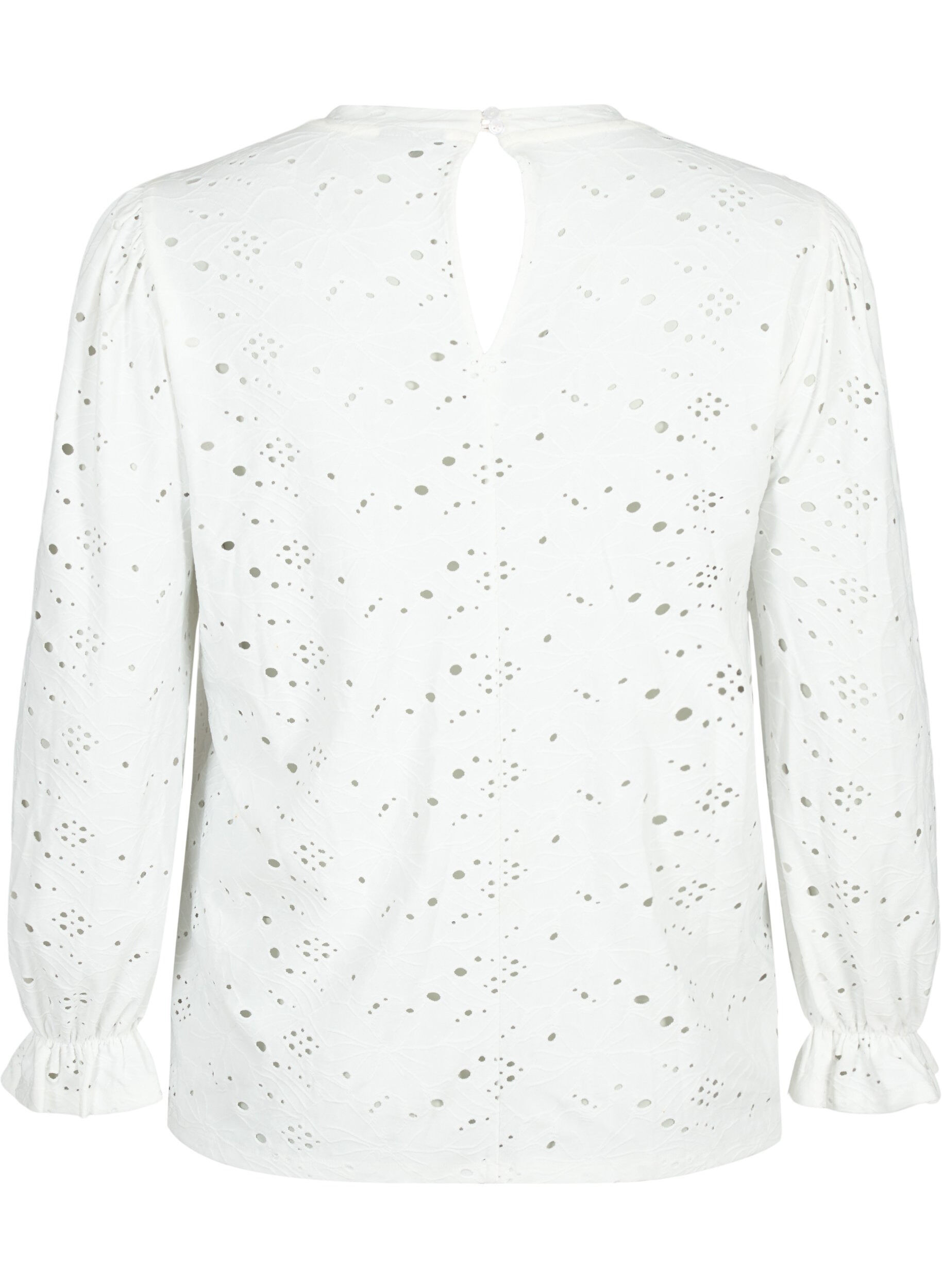 Zizzi  Lang&auml;rmlige Bluse mit Lochmuster, Bright White, Packshot image number 1