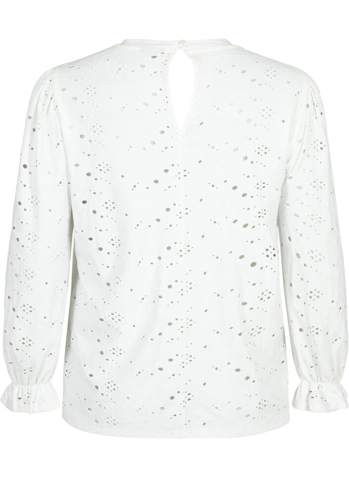  Lang&auml;rmlige Bluse mit Lochmuster, Bright White, Packshot image number 1