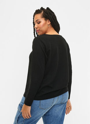 Langärmelige Bluse mit Textur, Black, Model image number 1