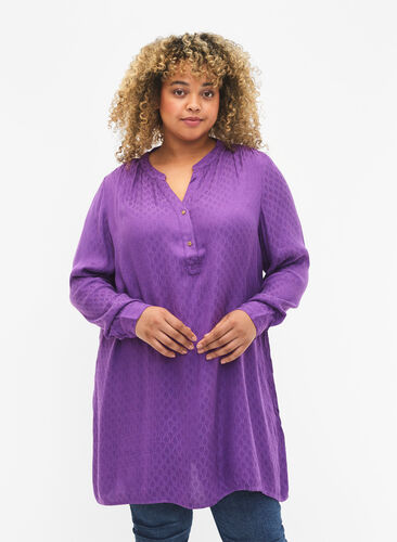 Viskose Tunika mit Ton-in-Ton-Muster, Lavender Violet, Model image number 0