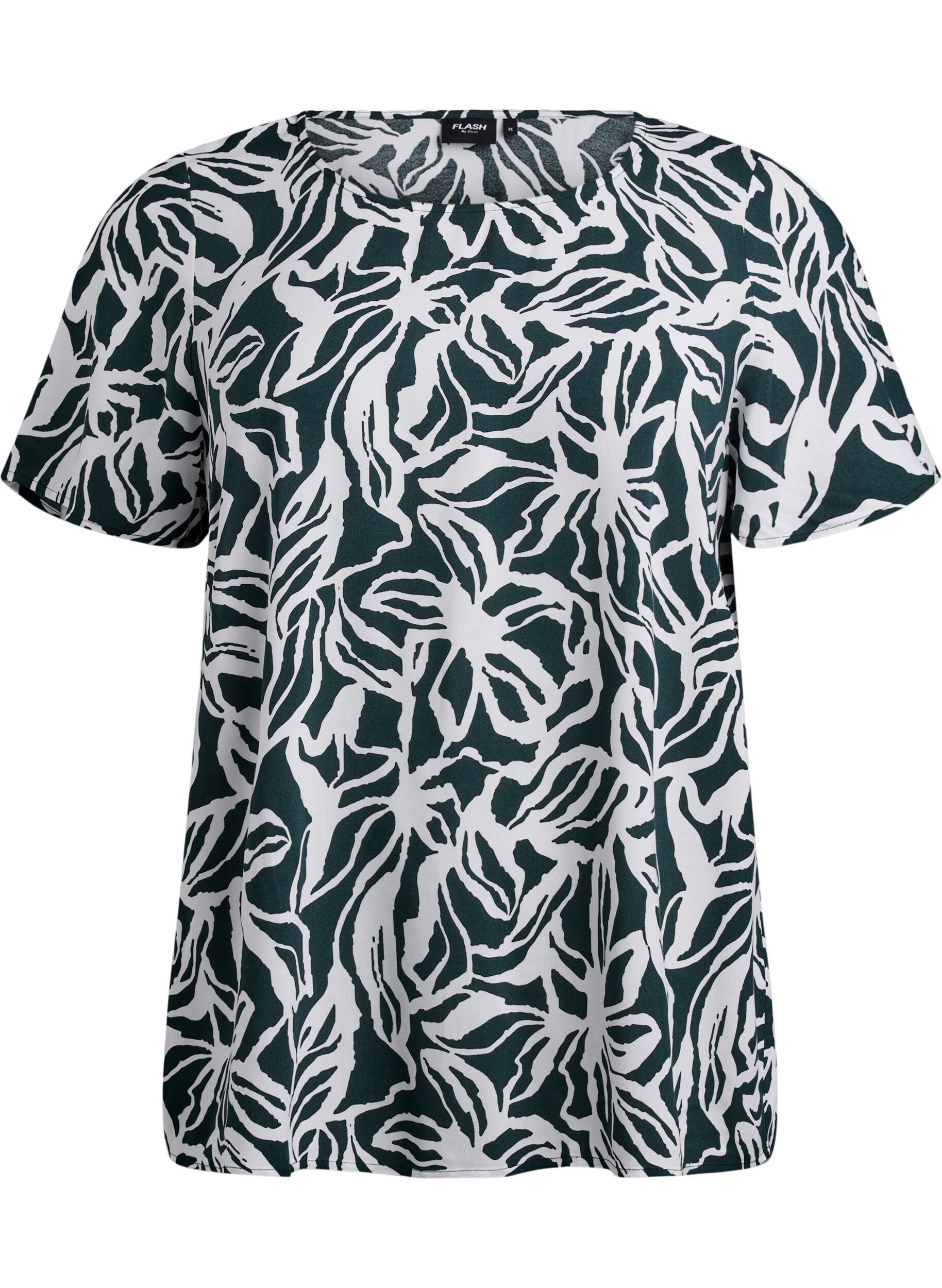 ZizziKurzarmbluse aus Viskose mit Aufdruck, Gr&uuml;n, Packshot image number 0