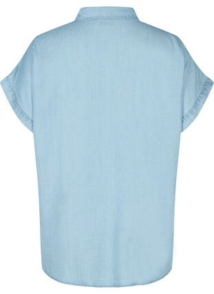 Hemdbluse mit kurzen Ärmeln und Brusttaschen, Light blue denim, Packshot image number 1