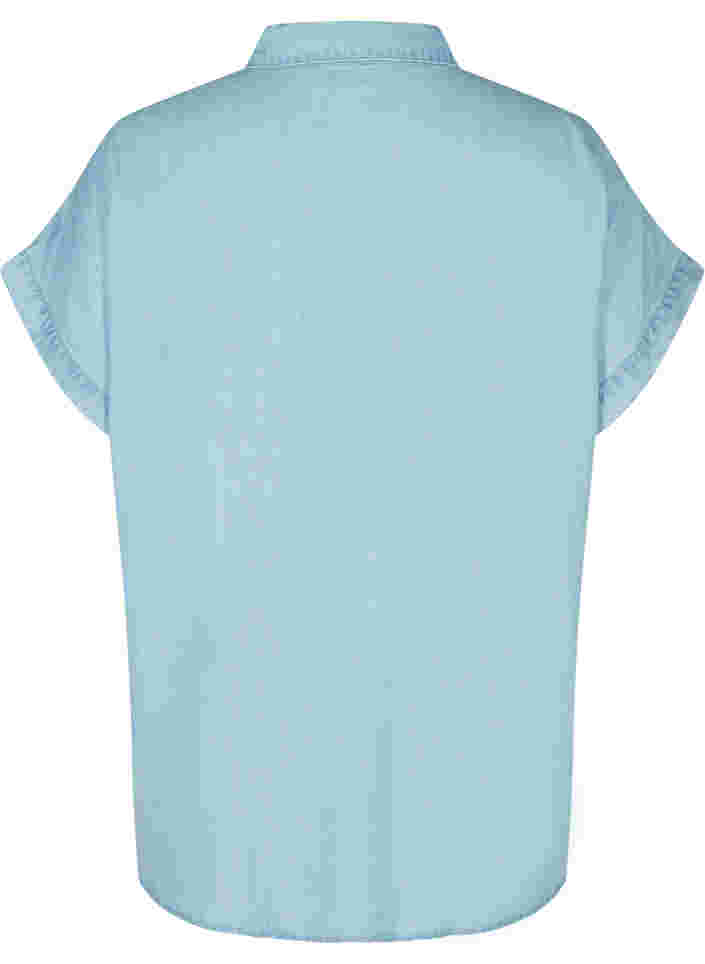 Hemdbluse mit kurzen Ärmeln und Brusttaschen, Light blue denim, Packshot image number 1