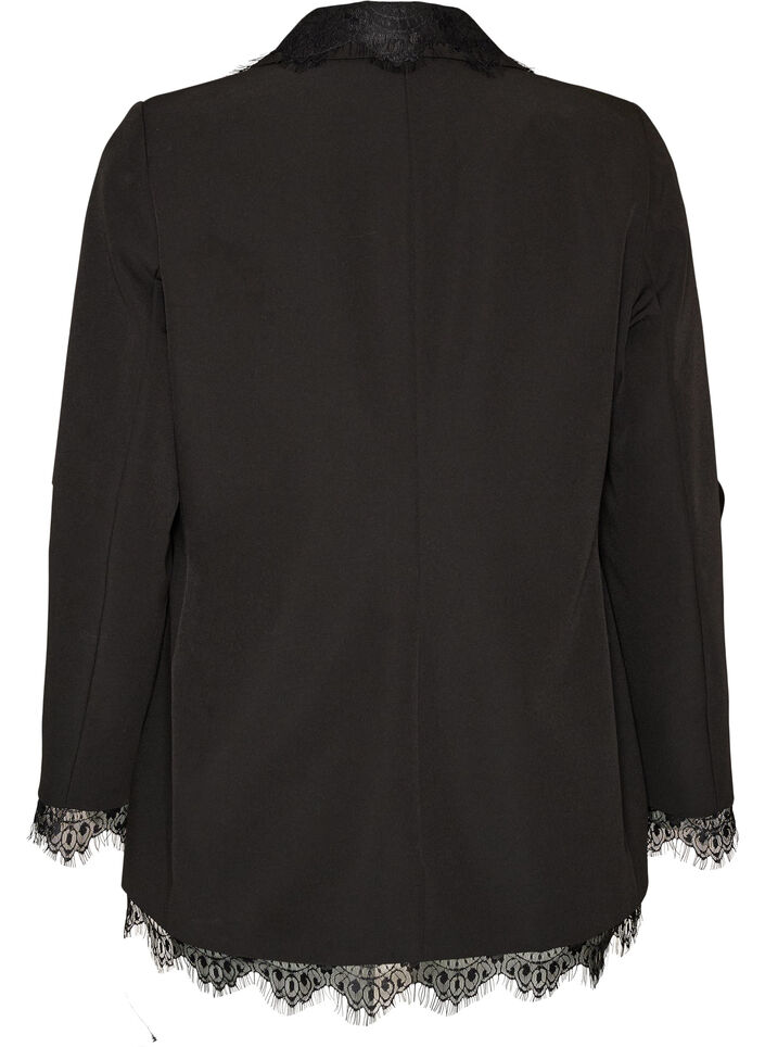 Blazer mit Spitzenbesatz, Schwarz, Packshot