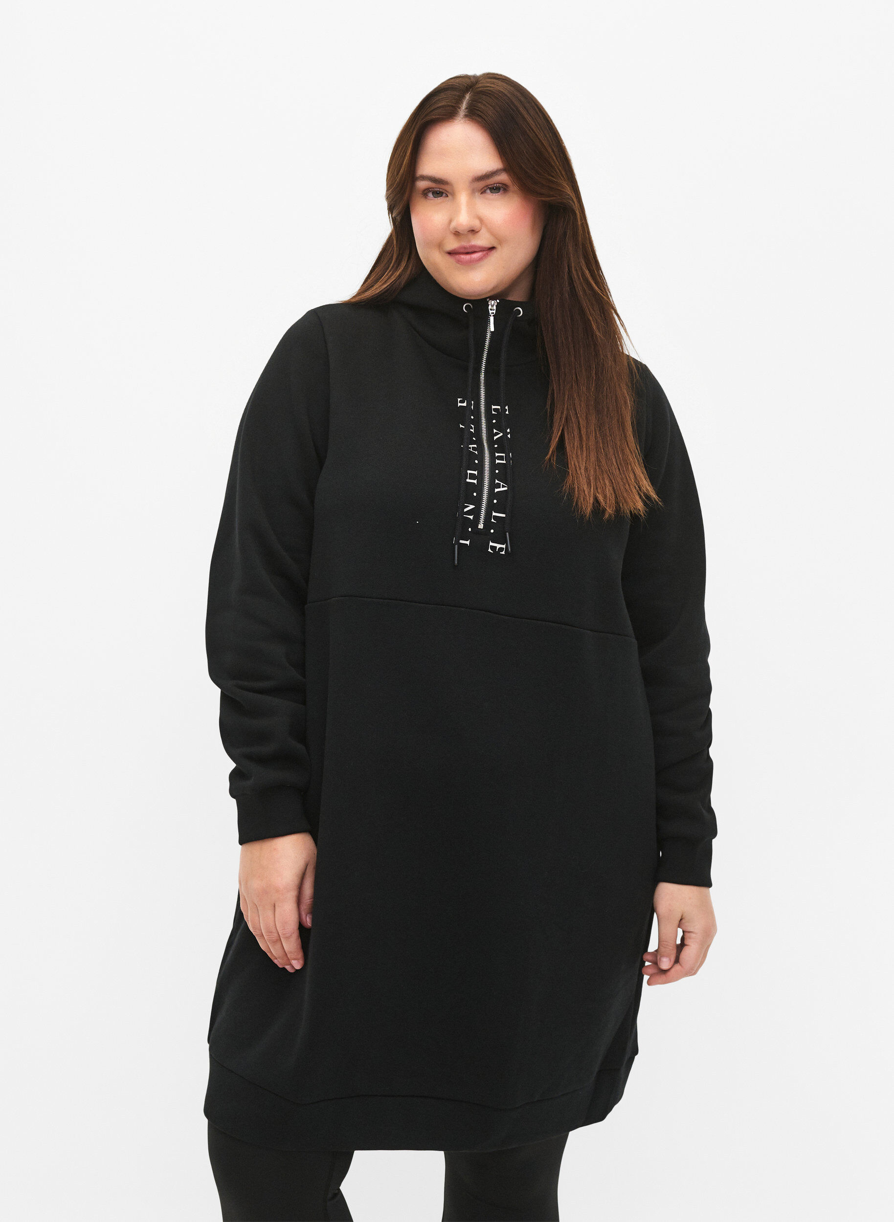 Zizzi Sportliches Sweatshirtkleid mit Kapuze, Black/Grey, Model image number 0