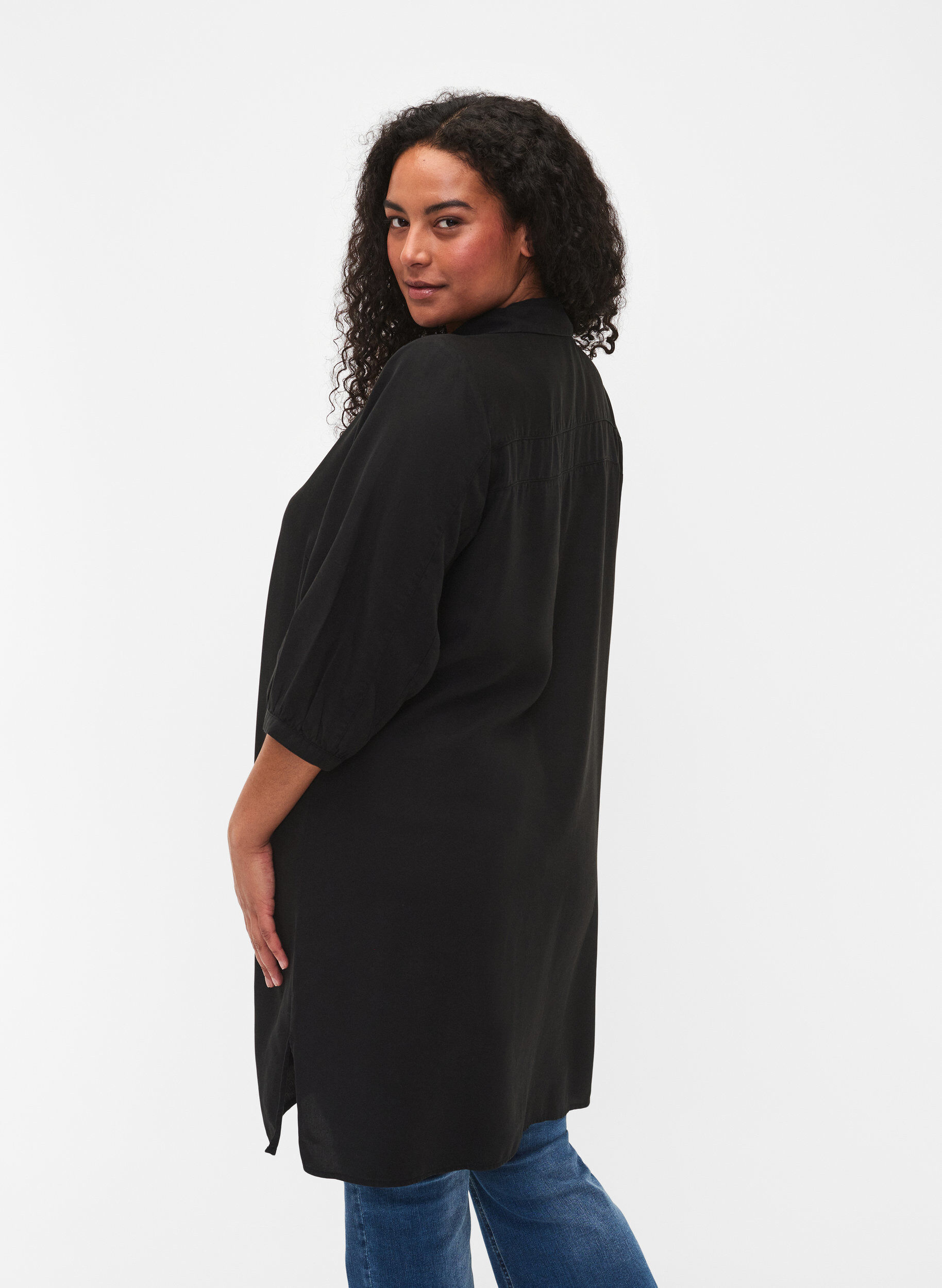 Zizzi Langes Hemd mit 3/4-&Auml;rmeln aus Lyocell (TENCEL&trade;), Black, Model image number 1
