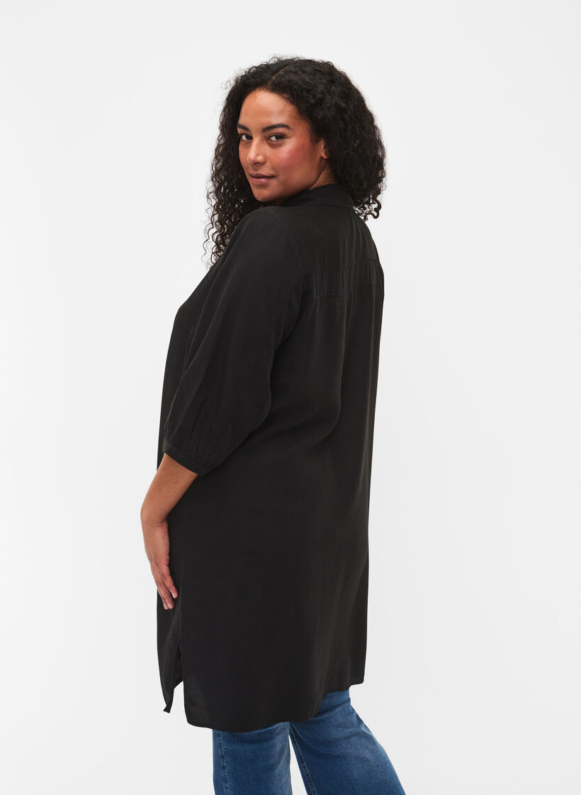 Langes Hemd mit 3/4-Ärmeln aus Lyocell (TENCEL™), Black, Model image number 1
