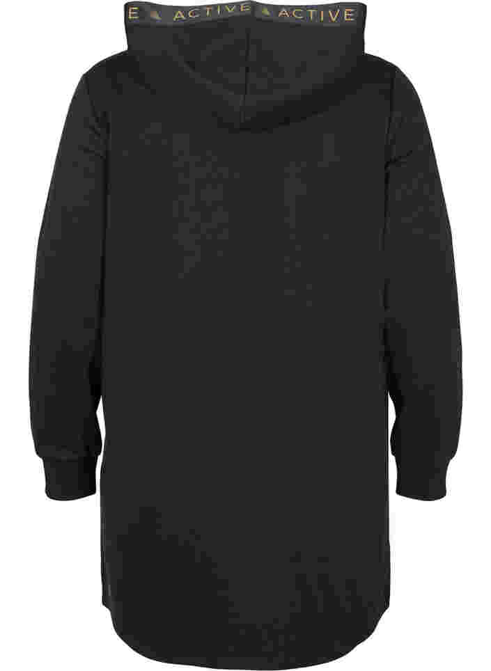 Langes Sweatshirt mit Kapuze und sportlichen Details, Black, Packshot image number 1