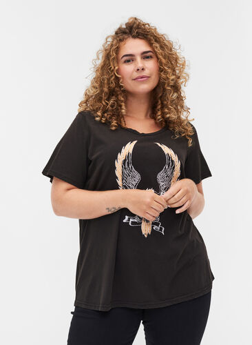 T-Shirt aus Baumwolle mit Aufdruck, Black ACID WASH, Model image number 0
