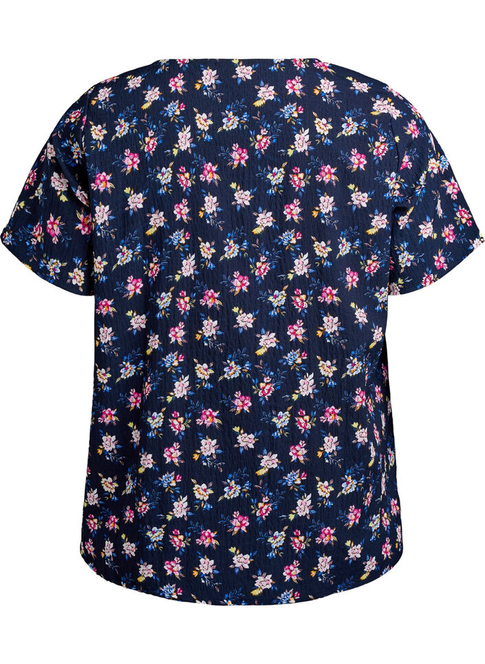 Bluse mit Struktur und kurzen &Auml;rmeln, Blau, Packshot image number 1