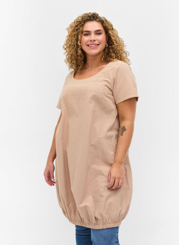Kurzarm Kleid aus Baumwolle, Light Taupe, Model image number 0