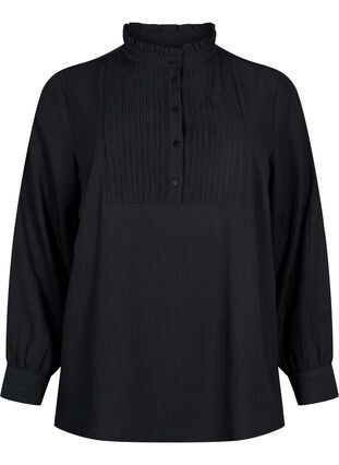 Langärmlige Bluse mit Rüschenkragen, Black, Packshot image number 0