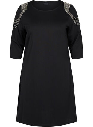 Kleid mit 3/4-Ärmeln und Perlen, Black, Packshot image number 0