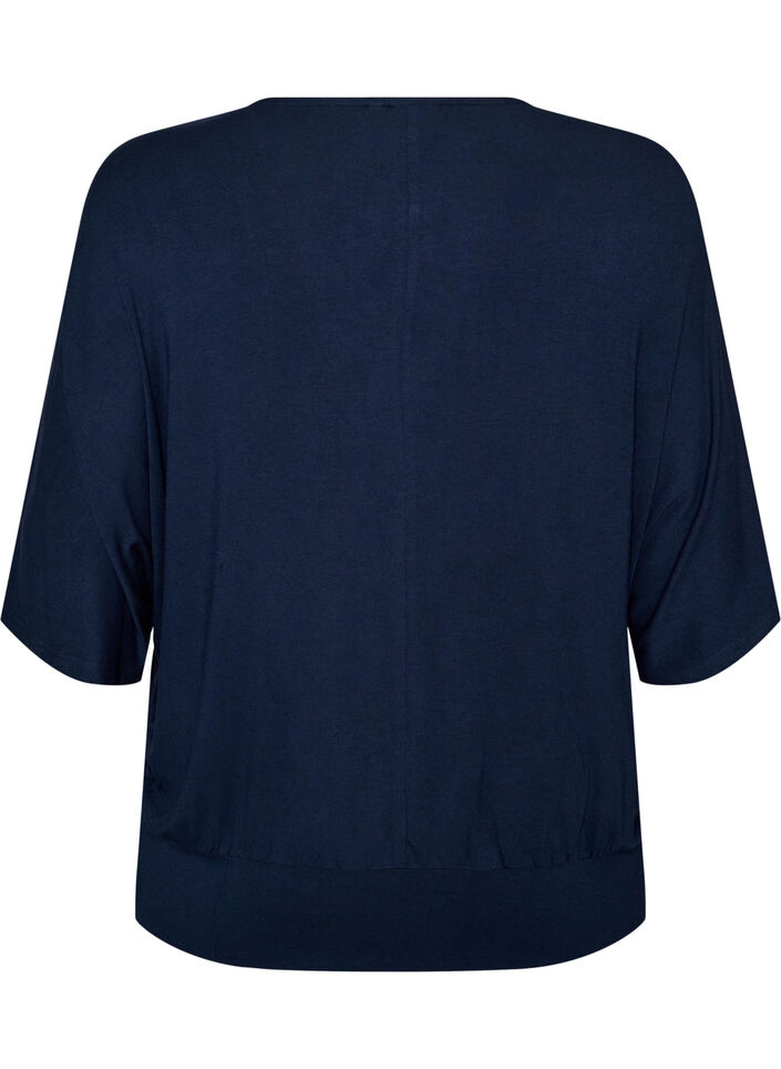 Bluse aus Jersey mit ellbogenlangen Ballon&auml;rmeln, Blau, Packshot image number 1