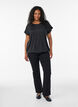 Jersey-Bluse mit strukturierten Streifen und Smocksaum, Schwarz, Model image number 1
