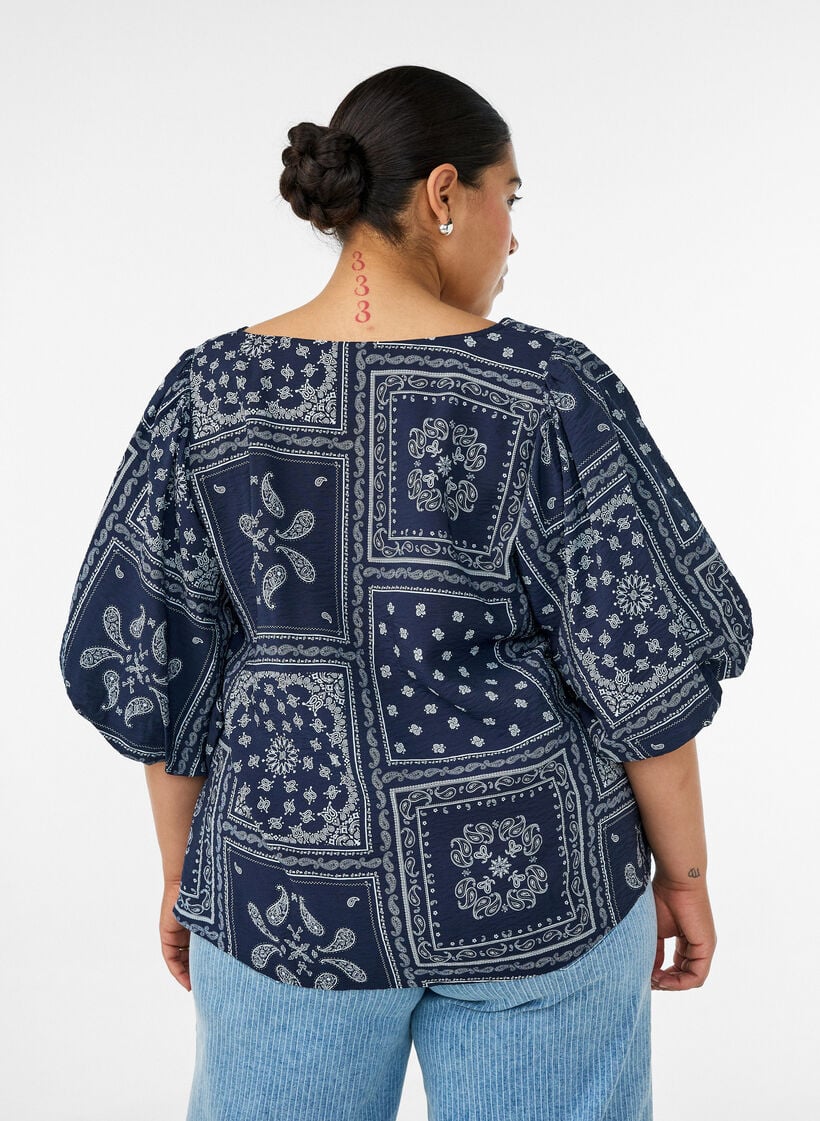 Bluse aus Viskose mit Paisleymuster und Ballon&auml;rmeln, Blau, Model image number 2