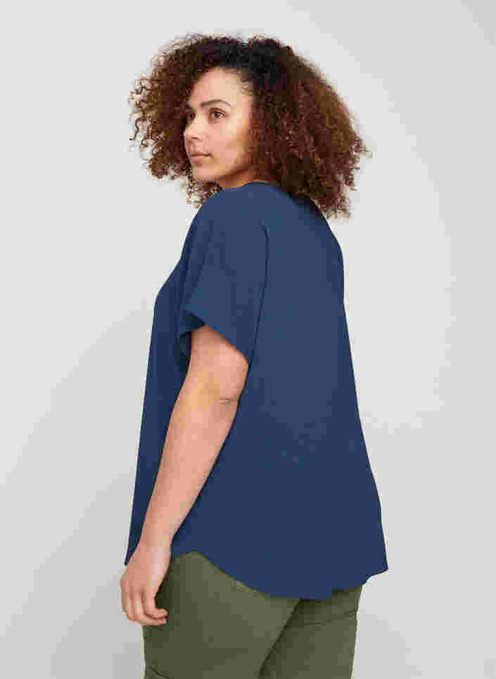Bluse mit kurzen Ärmeln und Rundhalsausschnitt, Mood Indigo, Model image number 1