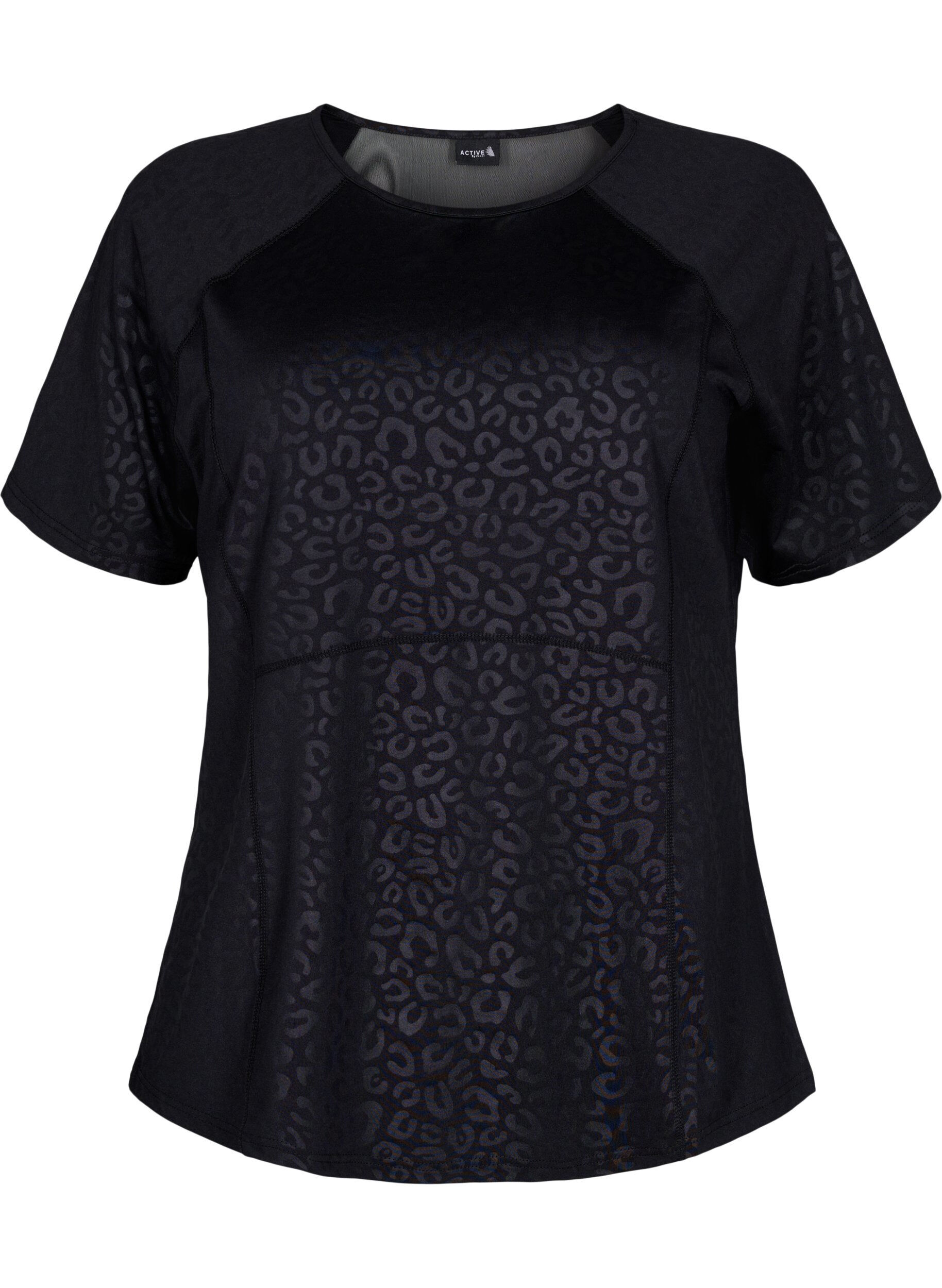 Zizzi Trainingsshirt mit Print und Mesh, Black, Packshot image number 0