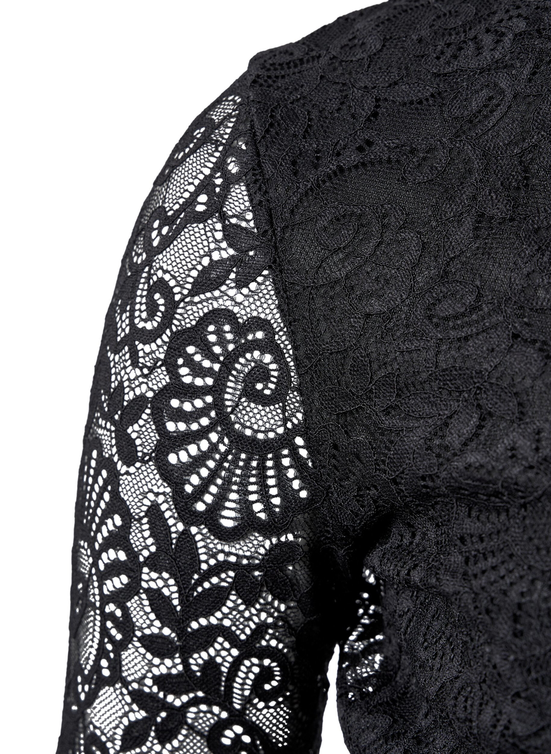 Zizzi Lang&auml;rmeliger Spitzen-Bodystocking mit V-Ausschnitt, Black, Packshot image number 2