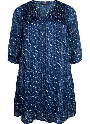 Bedrucktes Kleid mit V-Ausschnitt und 3/4-Ärmeln, Dress Bl. Swirl AOP, Packshot image number 0