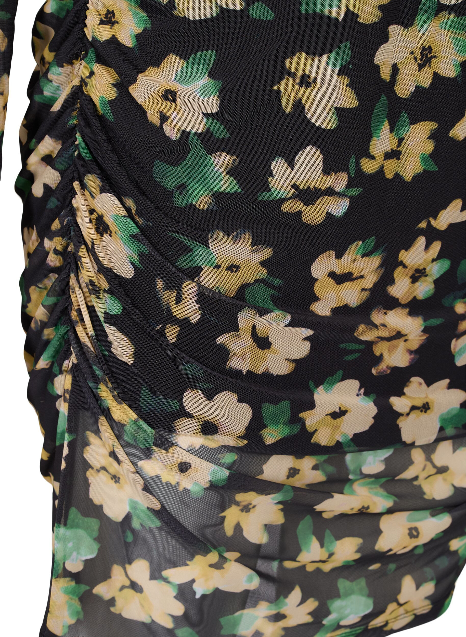 Zizzi Eng anliegendes Netzkleid mit 3/4-&Auml;rmeln, Yellow Green AOP, Packshot image number 3