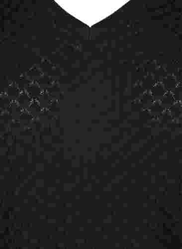 Gemusterte Strickbluse mit V-Ausschnitt, Black, Packshot image number 2