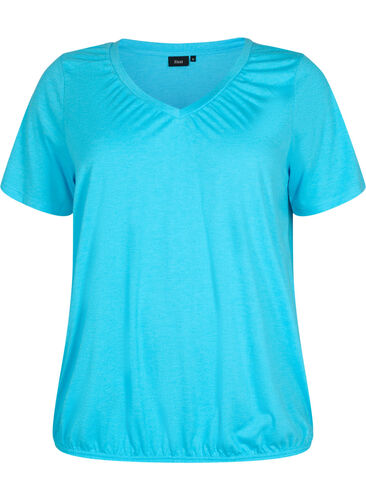 Meliertes T-Shirt mit elastischem Saum, Blue Atoll Mél, Packshot image number 0