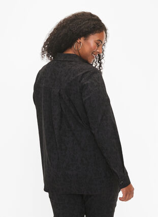 Hemdjacke aus Viskose mit Ton-in-Ton-Muster, Black, Model image number 1