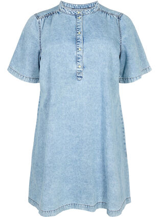 Kurzärmliges Jeanskleid mit A-Linien-Schnitt, Blue denim, Packshot image number 0