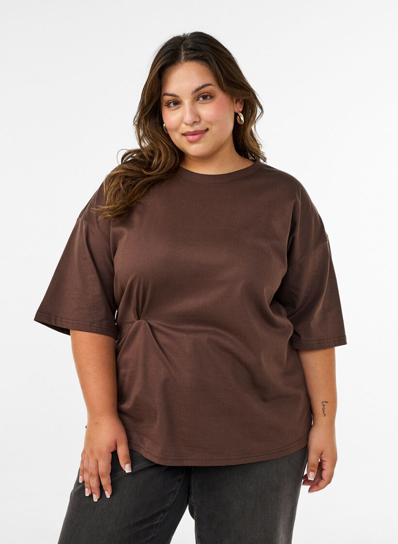 T-Shirt mit drapiertem Detail, Braun, Model image number 0