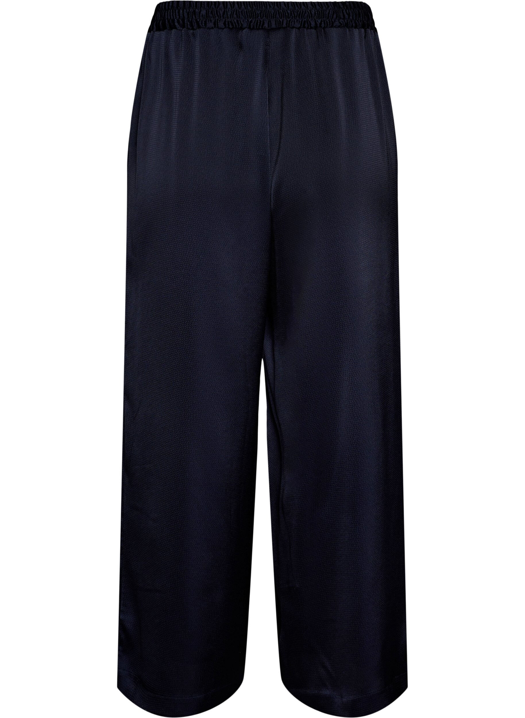 Zizzi Hose in Satin-Optik mit weitem, geradem Bein, Blau, Packshot image number 1