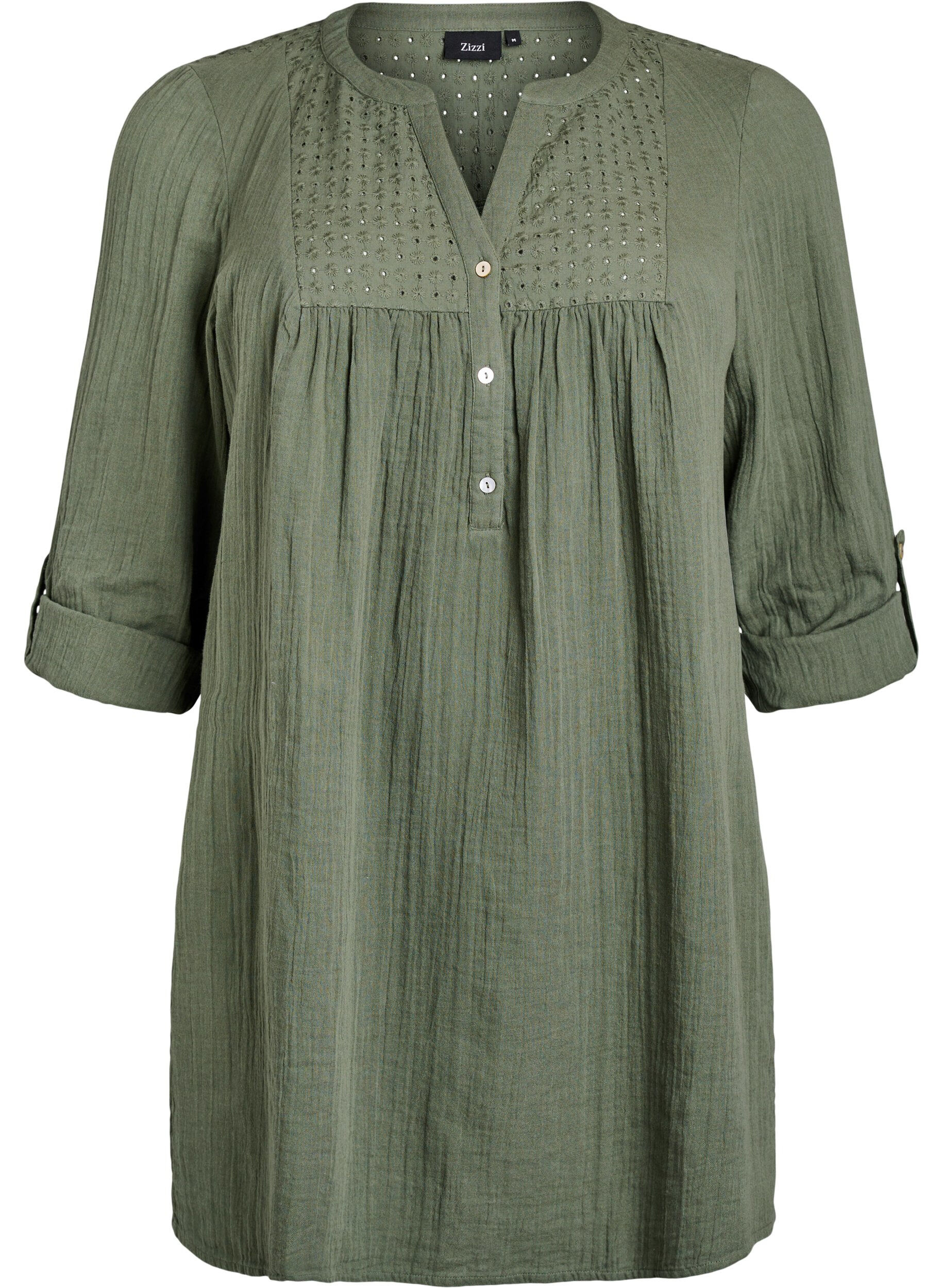 ZizziTunika aus Baumwollmusselin mit Broderie Anglaise, Gr&uuml;n, Packshot image number 0