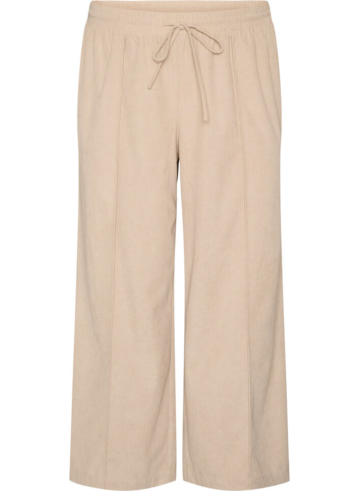 Cordhose mit weitem Bein und hoher Taille, Beige, Packshot image number 0
