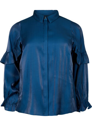 Viskose-Shirt mit Rüschen, Titan, Packshot image number 0