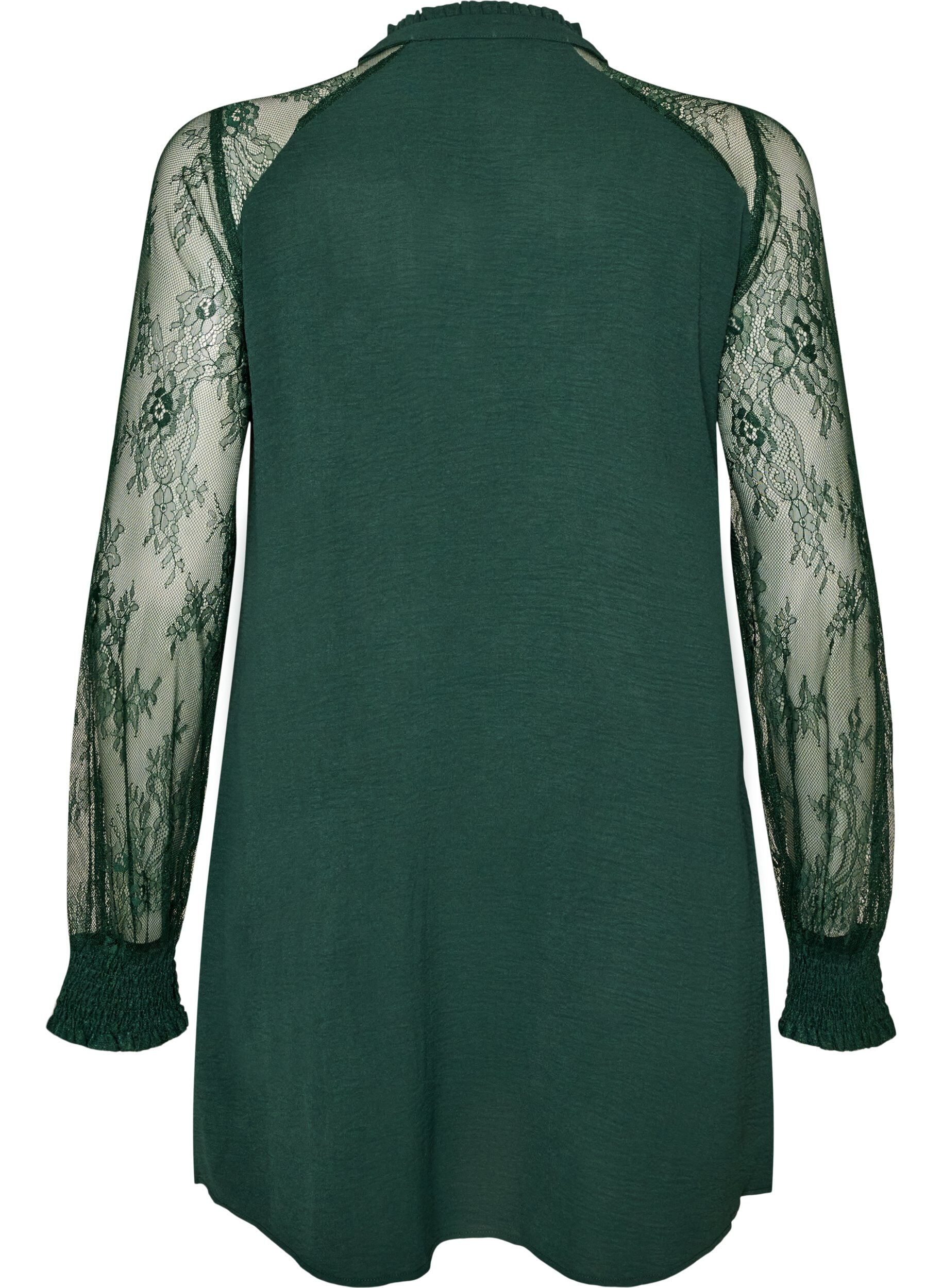 ZizziTunika mit transparenten &Auml;rmeln aus Spitze, Gr&uuml;n, Packshot image number 1